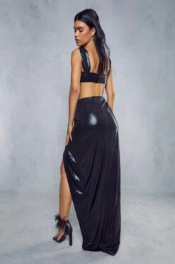 Metallic Ruched Maxi Skirt Co-ord -Ladies Clothing Shop black metallic ruched maxi skirt co ord 2