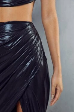 Metallic Ruched Maxi Skirt Co-ord -Ladies Clothing Shop black metallic ruched maxi skirt co ord 5