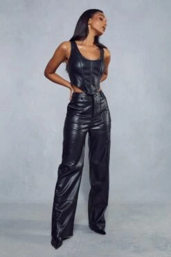 Miss Joslin Leather Look Cargo Trousers -Ladies Clothing Shop black miss joslin leather look cargo trousers 4