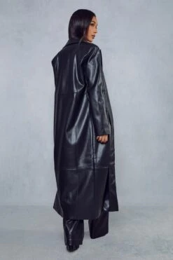Miss Joslin Leather Look Longline Coat -Ladies Clothing Shop black miss joslin leather look longline coat 3