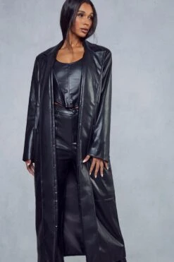 Miss Joslin Leather Look Longline Coat -Ladies Clothing Shop black miss joslin leather look longline coat 5