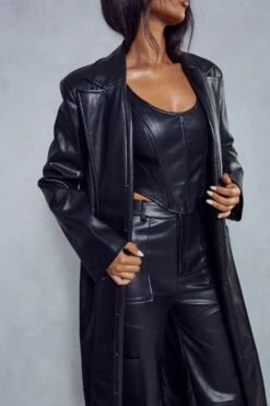 Miss Joslin Leather Look Longline Coat -Ladies Clothing Shop black miss joslin leather look longline coat 6