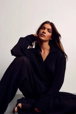 Miss Joslin Sheer Plisse Trousers -Ladies Clothing Shop black miss joslin sheer plisse trousers 2