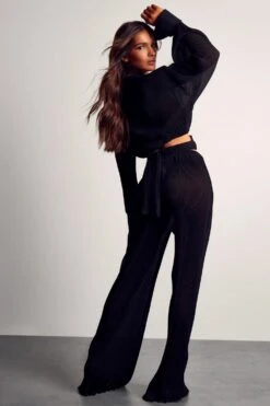 Miss Joslin Sheer Plisse Trousers -Ladies Clothing Shop black miss joslin sheer plisse trousers 3