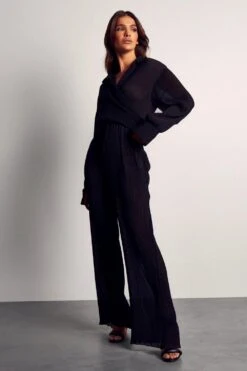 Miss Joslin Sheer Plisse Trousers -Ladies Clothing Shop black miss joslin sheer plisse trousers 4