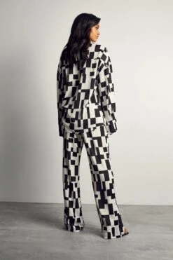 Monochrome Abstract Satin Print Trousers -Ladies Clothing Shop black monochrome abstract satin print trousers 2