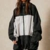 Nylon Contrast Windbreaker Jacket -Ladies Clothing Shop black nylon contrast windbreaker jacket