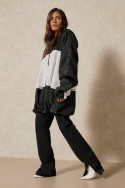 Nylon Contrast Windbreaker Jacket -Ladies Clothing Shop black nylon contrast windbreaker jacket 3