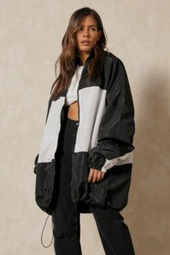 Nylon Contrast Windbreaker Jacket -Ladies Clothing Shop black nylon contrast windbreaker jacket 4