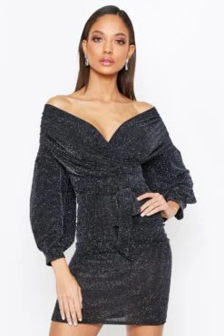 Off The Shoulder Glitter Mini Dress