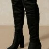 Over The Knee Faux Suede Heeled Boots -Ladies Clothing Shop black over the knee faux suede heeled boots