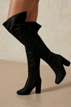 Over The Knee Faux Suede Heeled Boots -Ladies Clothing Shop black over the knee faux suede heeled boots 1 2
