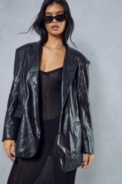 Oversized Leather Look Blazer 11 Oversized Leather Look Blazer -Ladies Clothing Shop black oversized leather look blazer 3