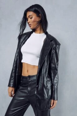 Oversized Leather Look Blazer 12 Oversized Leather Look Blazer -Ladies Clothing Shop black oversized leather look blazer 4
