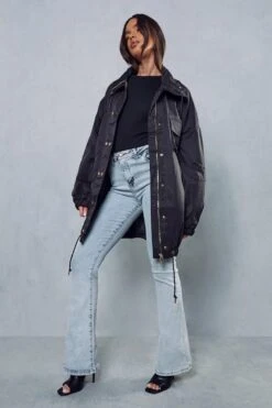 Oversized Pocket Detail Coat -Ladies Clothing Shop black oversized pocket detail coat 3