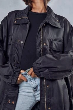 Oversized Pocket Detail Coat -Ladies Clothing Shop black oversized pocket detail coat 4