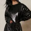 Oversized Sequin Jumper Dress -Ladies Clothing Shop black oversized sequin jumper dress