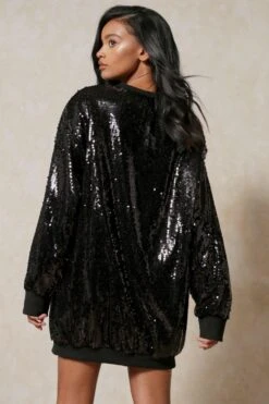 Oversized Sequin Jumper Dress -Ladies Clothing Shop black oversized sequin jumper dress 3