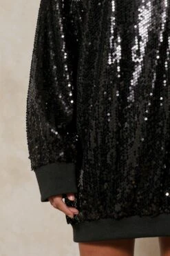 Oversized Sequin Jumper Dress -Ladies Clothing Shop black oversized sequin jumper dress 4