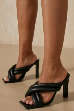 Padded Cross Over Heeled Mules