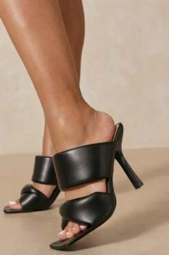 Padded Twist Front Heeled Mules -Ladies Clothing Shop black padded twist front heeled mules 2