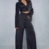 Plisse Side Wide Leg Trousers -Ladies Clothing Shop black plisse side wide leg trousers