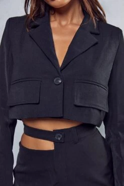 Pocket Detail Cropped Blazer -Ladies Clothing Shop black pocket detail cropped blazer 4
