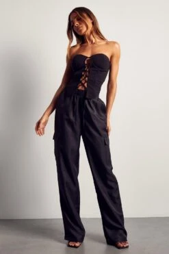 Pocket Detail Straight Leg Cargo Pant -Ladies Clothing Shop black pocket detail straight leg cargo pant 3