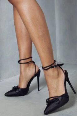 Pointed Bow Detail High Heels -Ladies Clothing Shop black pointed bow detail high heels 2