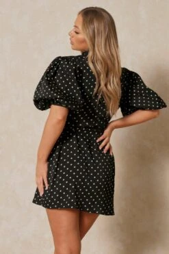 Polka Dot Extreme Puff Sleeve Wrap Dress 9 Polka Dot Extreme Puff Sleeve Wrap Dress -Ladies Clothing Shop black polka dot extreme puff sleeve wrap dress 2