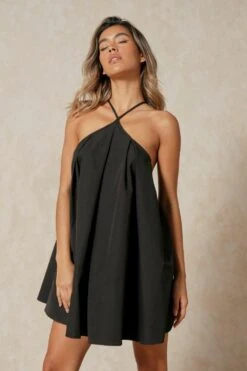 Poplin Cross Strap Swing Dress -Ladies Clothing Shop black poplin cross strap swing dress 2