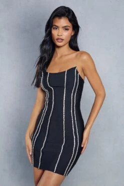 Premium Bandage Diamante Trim Bandeau Dress