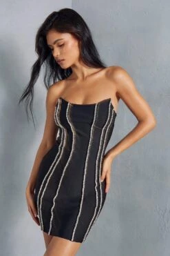 Premium Bandage Diamante Trim Bandeau Dress -Ladies Clothing Shop black premium bandage diamante trim bandeau dress 3