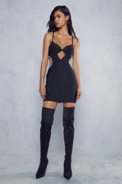 Premium Bandage Diamante Trim Cupped Dress -Ladies Clothing Shop black premium bandage diamante trim cupped dress 3