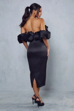 Premium Corset Puff Bardot Midi Dress -Ladies Clothing Shop black premium corset puff bardot midi dress 2