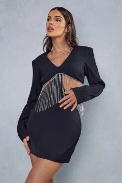 Premium Diamante Chain Mini Dress -Ladies Clothing Shop black premium diamante chain mini dress 4