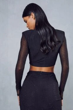 Premium Diamante High Neck Crop Top -Ladies Clothing Shop black premium diamante high neck crop top 2