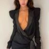 Premium Extreme Shoulder Wrap Blazer Dress