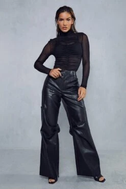 Premium Leather Look Relaxed Trousers -Ladies Clothing Shop black premium leather look relaxed trousers 1 3