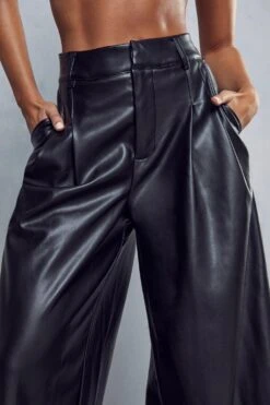 Premium Leather Look Wide Leg Trouser -Ladies Clothing Shop black premium leather look wide leg trouser 1