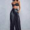Premium Leather Look Wide Leg Trouser -Ladies Clothing Shop black premium leather look wide leg trouser