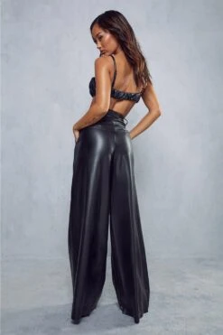 Premium Leather Look Wide Leg Trouser -Ladies Clothing Shop black premium leather look wide leg trouser 2