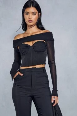 Premium Mesh Corset Overlay Top -Ladies Clothing Shop black premium mesh corset overlay top 4