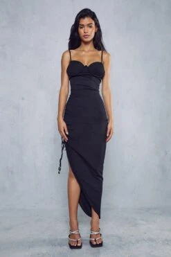 Premium Mesh Corset Ruched Side Midi Dress -Ladies Clothing Shop black premium mesh corset ruched side midi dress 4