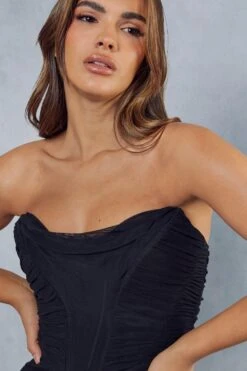 Premium Mesh Draped Corset Bandeau Dress -Ladies Clothing Shop black premium mesh draped corset bandeau dress 5
