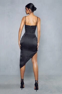 Premium Mesh Insert Corset Satin Wrap Midi Dress -Ladies Clothing Shop black premium mesh insert corset satin wrap midi dress 2