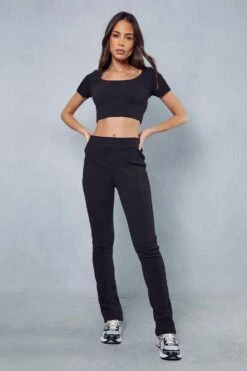Premium Rib Flared Leg Trousers 10 Premium Rib Flared Leg Trousers -Ladies Clothing Shop black premium rib flared leg trousers 3
