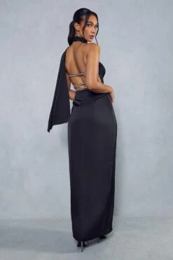 Premium Satin Diamante Drape Back Split Leg Maxi Dress 9 Premium Satin Diamante Drape Back Split Leg Maxi Dress -Ladies Clothing Shop black premium satin diamante drape back split leg maxi dress 2