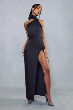 Premium Satin Diamante Drape Back Split Leg Maxi Dress 10 Premium Satin Diamante Drape Back Split Leg Maxi Dress -Ladies Clothing Shop black premium satin diamante drape back split leg maxi dress 3