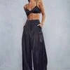 Premium Satin Extreme Wide Leg Trouser -Ladies Clothing Shop black premium satin extreme wide leg trouser